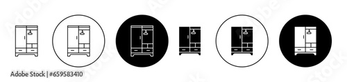 Wardrobe symbol set. Room clothing storage icon in black filled style.