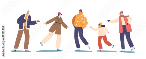 Isolated Characters Gracefully Move On Ice, Skating With Joy And Skill. Laughter Fills The Air As Skaters Twirl, Glide