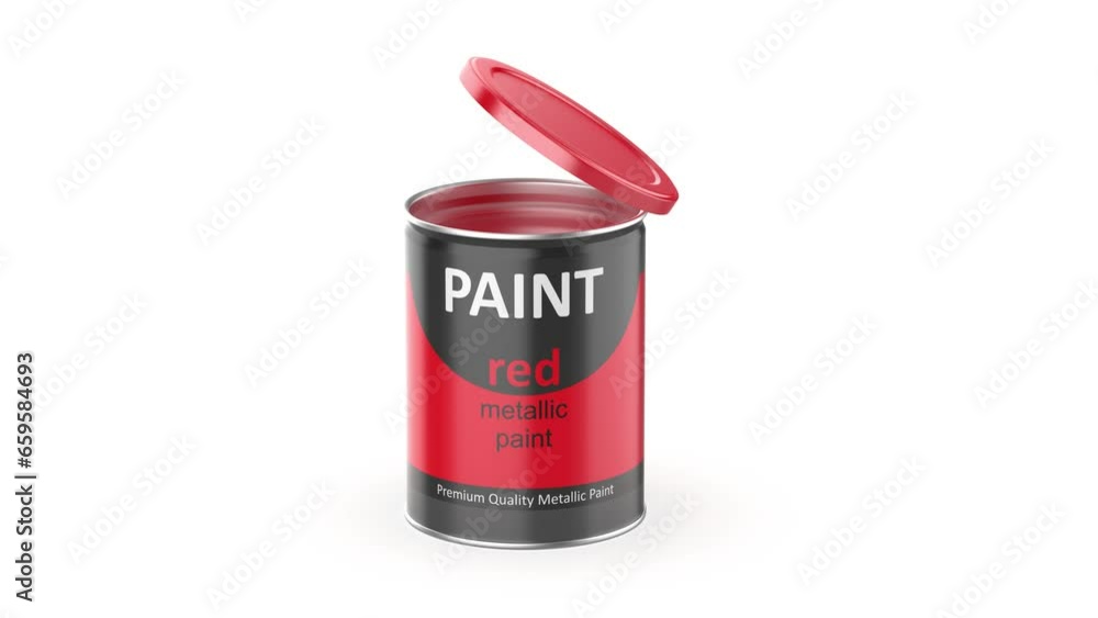 Metal can with red metallic paint on white background Metal can with red metallic paint on white background