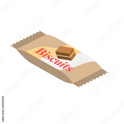 3D Isometric Flat Vector Set of Snack Packages, Chocolate and Biscuit. Item 1
