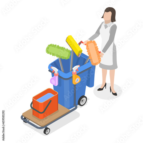 3D Isometric Flat Vector Set of Hotel Workers, Service Staff Characters. Item 3