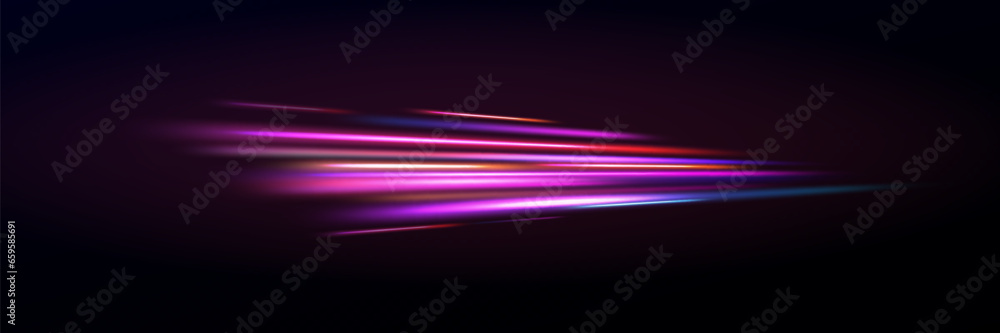 Horizontal neon lines.Blue speed lines.Motion light effect.Vector. Horizontal neon lines.Blue speed lines.Motion light effect.Vector.