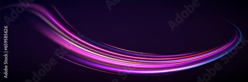 Neon speed lines. Dynamic light motion traces. Light trace wave, trace line.