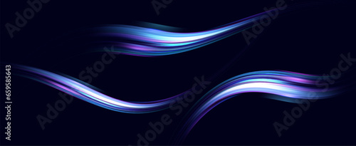 Neon speed lines. Dynamic light motion traces. Light trace wave, trace line.