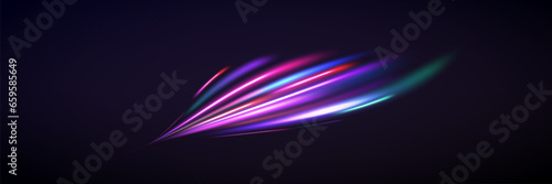 Neon speed lines. Dynamic light motion traces. Light trace wave, trace line.