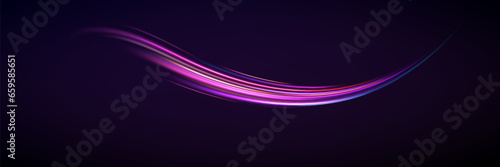 Neon speed lines. Dynamic light motion traces. Light trace wave, trace line.