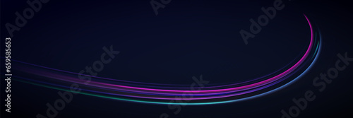 Neon speed lines. Dynamic light motion traces. Light trace wave, trace line.