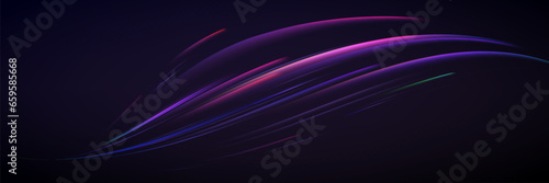 Neon speed lines. Dynamic light motion traces. Light trace wave, trace line.