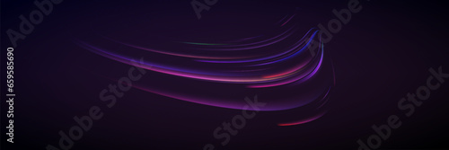 Neon speed lines. Dynamic light motion traces. Light trace wave, trace line.