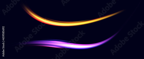 Neon speed lines. Dynamic light motion traces. Light trace wave, trace line.