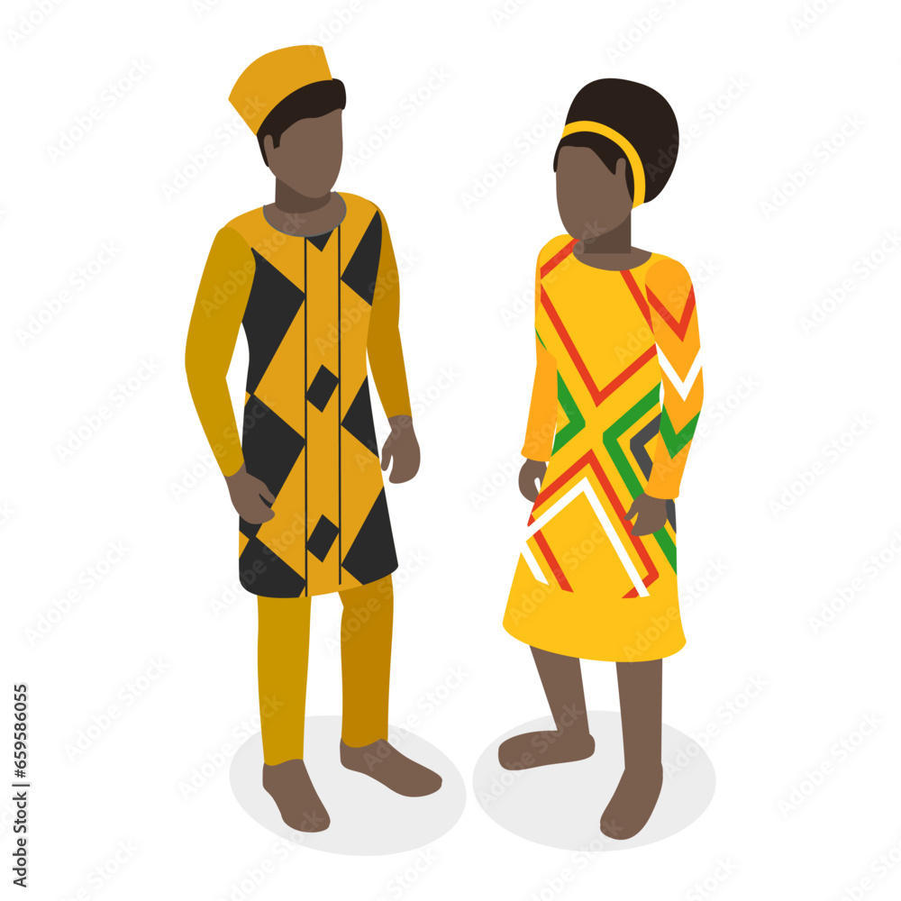 3D Isometric Flat Vector Set of African Outfit, Men and Women in National Clothes. Item 2 3D Isometric Flat Vector Set of African Outfit, Men and Women in National Clothes. Item 2