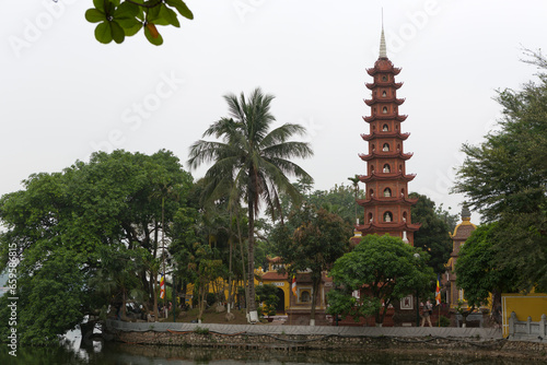 Vietnam Hanoi Ngon Son Pagoda on a cloudy spring day