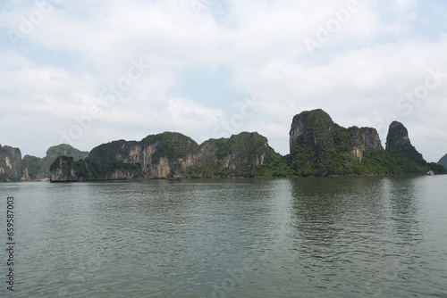 Vietnam Ha Long Bay on a cloudy spring day