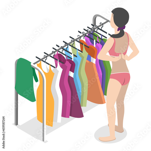 3D Isometric Flat Vector Set of Undressing People, Taking off Clothes. Item 2
