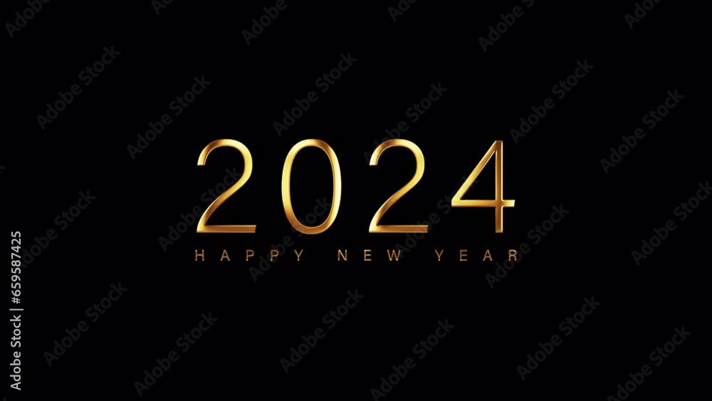 Happy New Year 2024 golden text with light motion effect animation abstract backgrund.Isolated with alpha channel Quicktime Prores 444 encode. 4K 3D seamless loop typography design. Happy New Year 2024 golden text with light motion effect animation abstract backgrund.Isolated with alpha channel Quicktime Prores 444 encode. 4K 3D seamless loop typography design.
