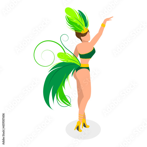 3D Isometric Flat Vector Illustration of Brazilian Samba Dancers, Rio de Janeiro Festival. Item 1