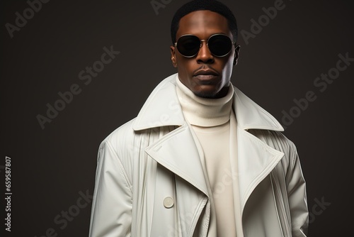 Amazing Black Male Stylist with an Expensive & Fantastic White Jacket. Model over a Simple Background.