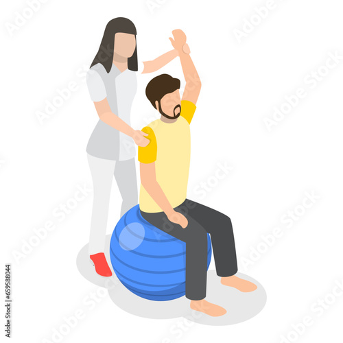 3D Isometric Flat Vector Illustration of Physiotherapist, Massage Therapists at Work. Item 1