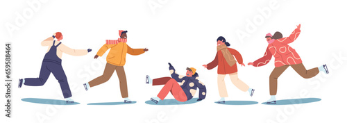 Isolated Children Gliding On Ice Rinks, their Joyful Spins And Wobbly Strides Create A Winter Wonderland