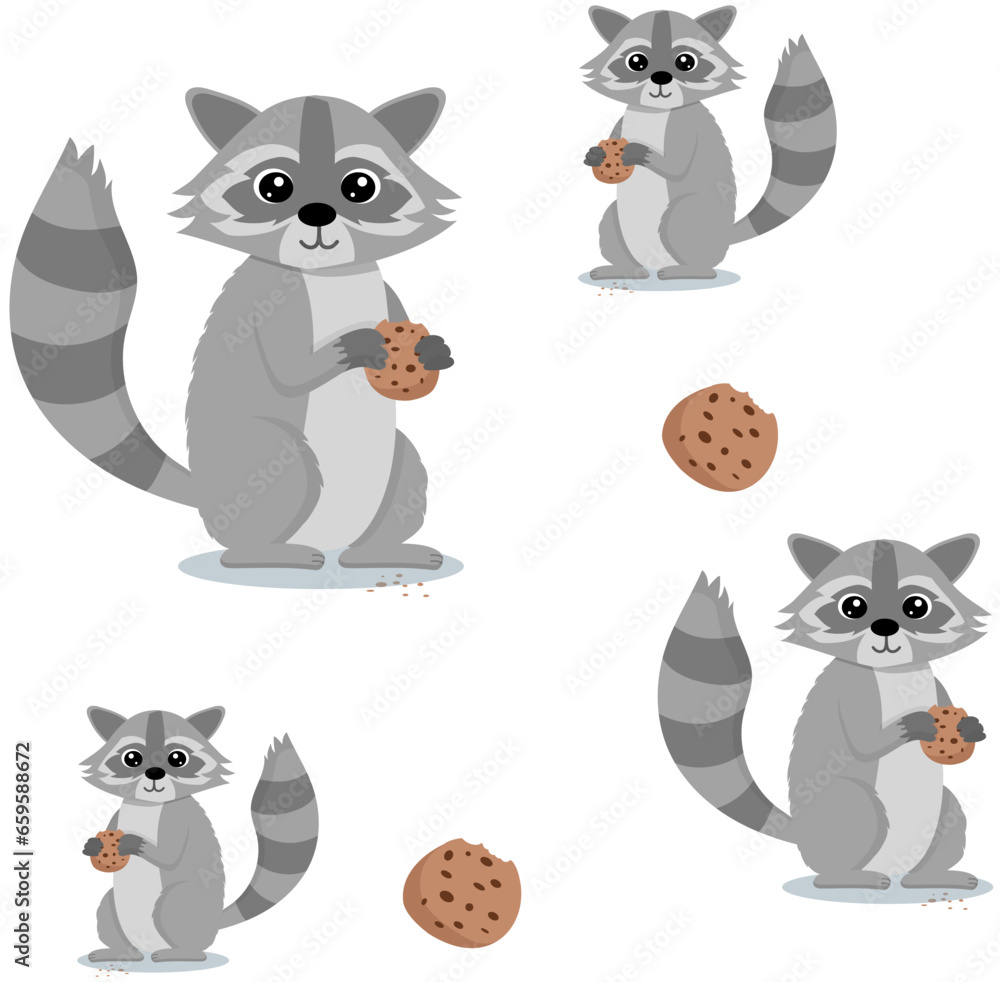 Patern raccoon character with cookies
