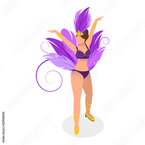 3D Isometric Flat Vector Illustration of Brazilian Samba Dancers, Rio de Janeiro Festival. Item 2