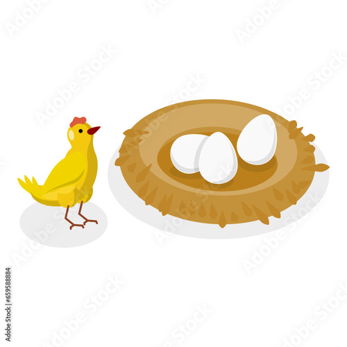 3D Isometric Flat Vector Set of Chickens, Cute Farm Animals. Item 1