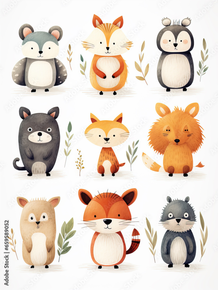 Cartoon cute animals icons set,created with Generative AI tecnology. Cartoon cute animals icons set,created with Generative AI tecnology.