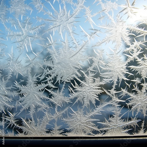 Winter s Artistry  Abstract ice textures adorn a car window  capturing the beauty of frost and cold in intricate patterns