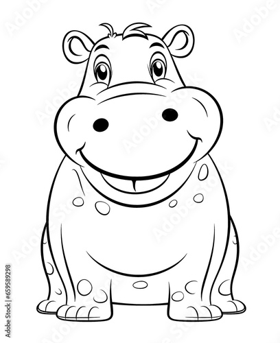 Black and white illustration for coloring animals, hippopotamus.