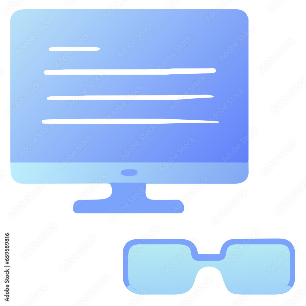 Computer monitor with glasses vector illustration in flat style isolated on white background. Generative AI Computer monitor with glasses vector illustration in flat style isolated on white background. Generative AI