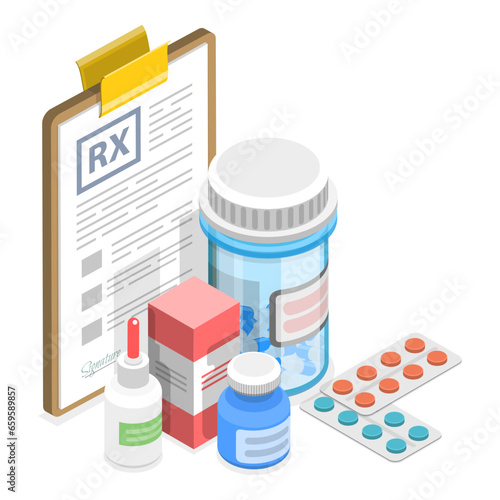 3D Isometric Flat Vector Illustration of Flu Treatment, Medicine and Healthcare. Item 3