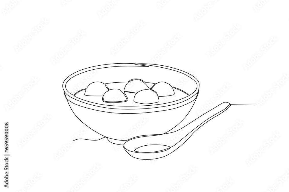 A bowl of tangyuan for the Dongzhi festival . Dongzhi festival one-line drawing A bowl of tangyuan for the Dongzhi festival . Dongzhi festival one-line drawing
