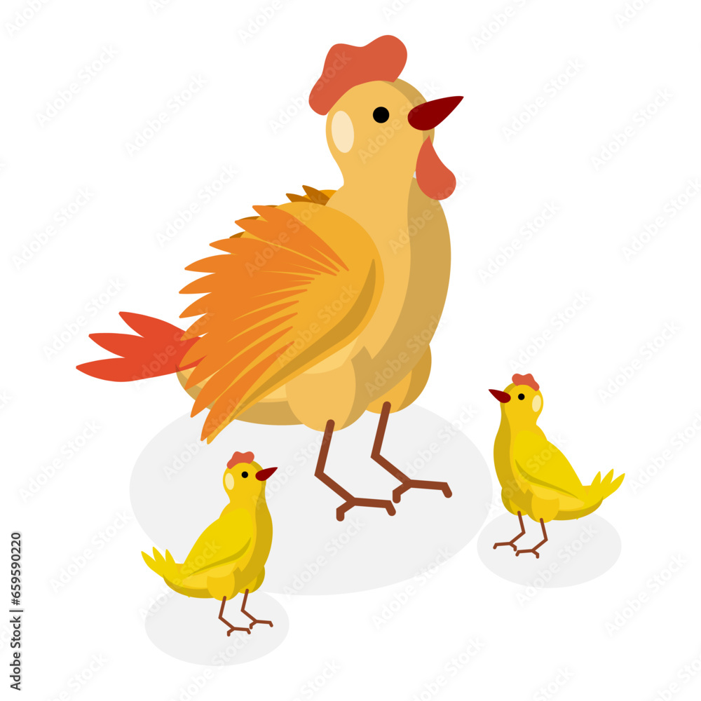 3D Isometric Flat Vector Set of Farm Animal Families, Domestic Children and Parents. Item 2