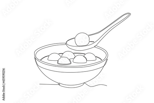 A mouthful of delicious tangyuan. Dongzhi festival one-line drawing