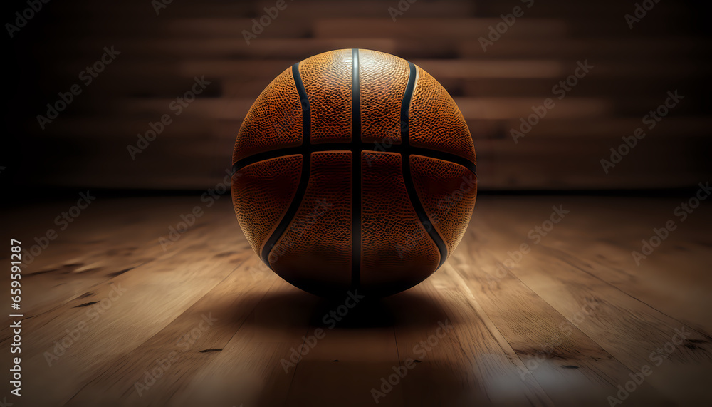 Basketball ball on wooden background. Generative AI. Basketball ball on wooden background. Generative AI.