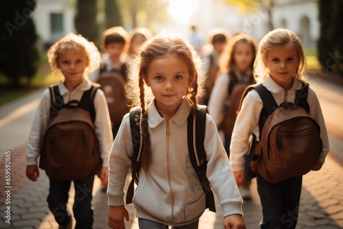 Group of elementary school student go to school, Education and start into a new future.