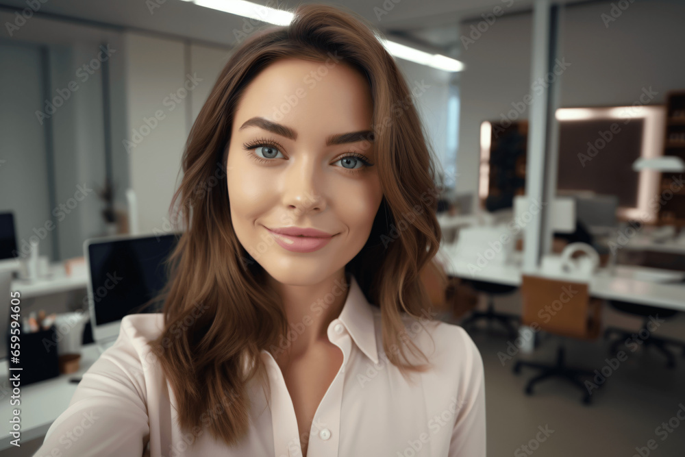 Successful young attractive businesswoman working at her workstation in the office Successful young attractive businesswoman working at her workstation in the office