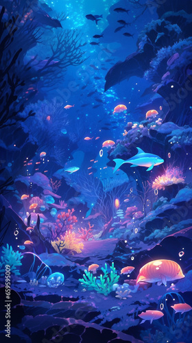 Plakat underwater anime phone background Generative AI