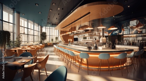 Airport business class VIP cafe and restaurant, Modern design. photo