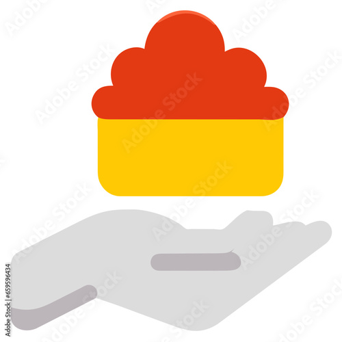 Hand holding cloud icon, vector illustration. Flat design style with long shadow. Generative AI