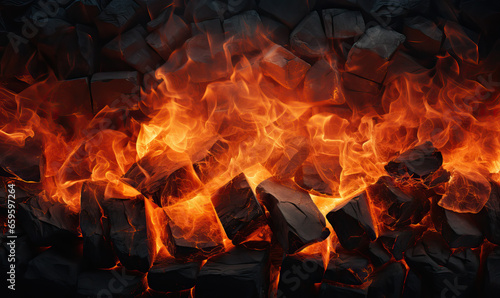 Close-up of burning lump coal as an abstract background. photo