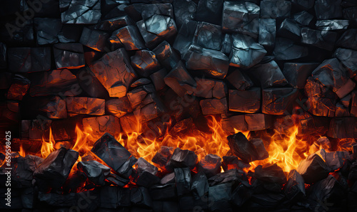 Close-up of burning lump coal as an abstract background.