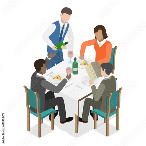 3D Isometric Flat Vector Illustration of Friends Dinner, People are Eating and Talking. Item 2