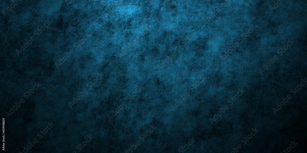 Blue wall stone background with grunge texture. old vintage retro rough watercolor painted mottled blue background. rock stone wall bright ink and watercolor textures on black paper background.