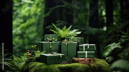 Lush Foliage with Gift Boxes in Forest Green