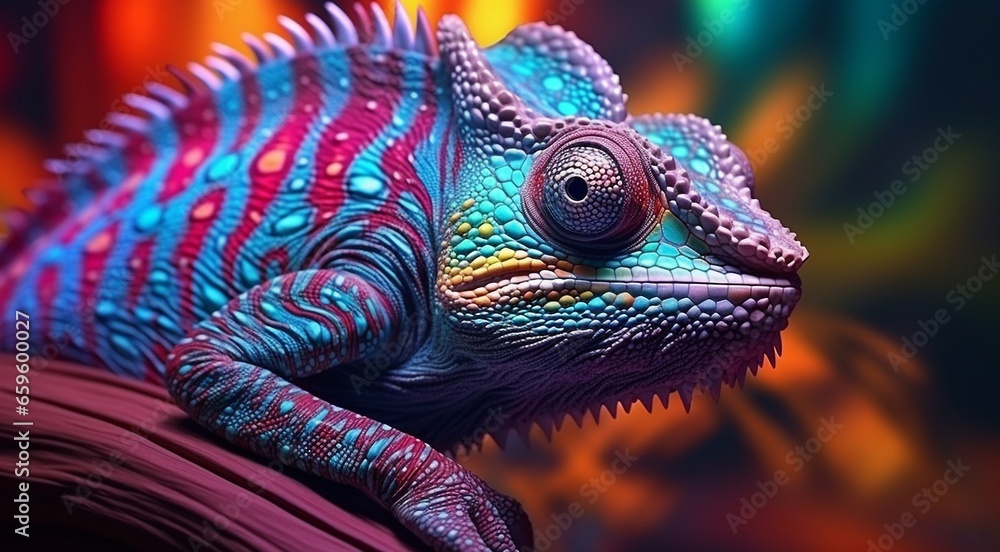 green iguana on a tree, green iguana on a tree branch, close-up of colored chameleon on the tree, close-up of a chameleon in the forest, colorful chameleon face