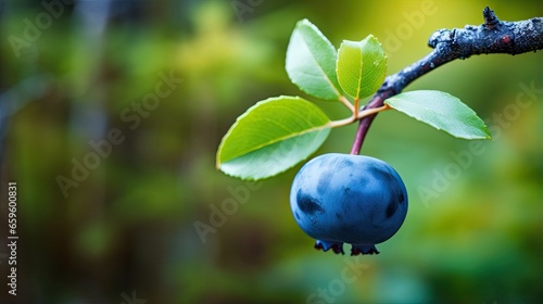  a close up of a blueberry on a tree branch. generative ai