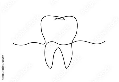 continuous one line drawing of Tooth.  Can used for logo, banner, booklet, flyer, brochure