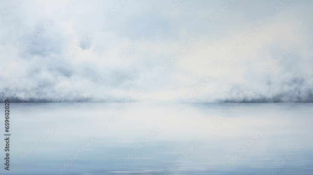  a painting of a body of water with clouds in the background.  generative ai