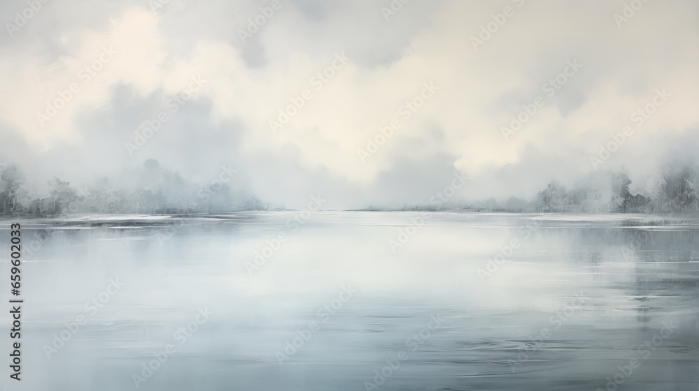 a painting of a body of water with trees in the background. generative ai a painting of a body of water with trees in the background. generative ai